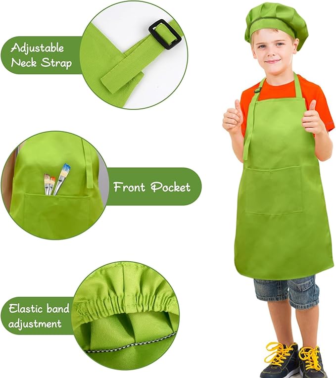 SUNLAND Kids Apron and Hat Set Children Chef Apron for Cooking Baking Painting
