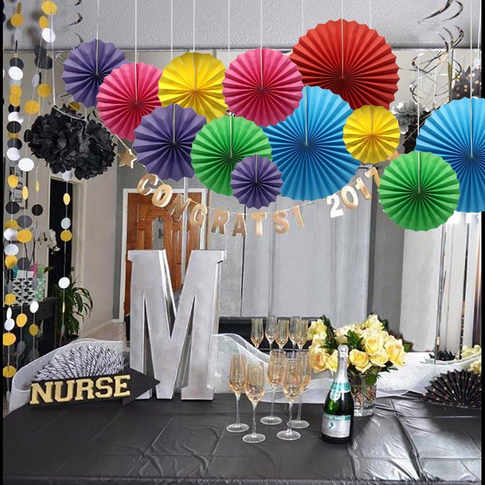 Colorful Hanging Paper Fans Decoration Round Pattern Paper Garlands Set for Party Birthday Wedding Events Accessories, Mix Set of 6