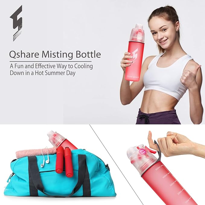 Misting Water Bottle, Spray Mist Sports Bottle for Outdoor Sport Hydration and Cooling Down, BPA-Free Misting Water Bottle with Unique Mist Lock Design (Pink-20oz)