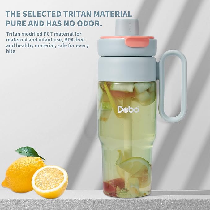 Water Bottle Tritan Material Safe for Health with BPA-Free Straw, Tea Infuser, and Portable Handle - Easy to Clean and Leakproof - Suitable for Hot and Cold Drinks. (blue)