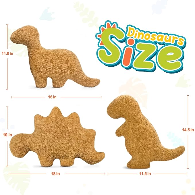 Dino Nugget Pillow for Birthday Gifts, Dinosaur Chicken Nugget Pillow Funny Gifts for Teens Boys and Girls, Fun Pillows Cute Dinosaur Gifts for Kids and Adults - (Small, 3Pcs)
