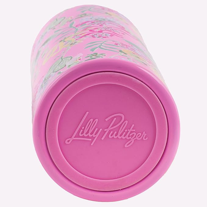 Lilly Pulitzer Stainless Steel Water Bottle, 18 Oz Metal Water Bottle, Pink Double Wall Insulated Tumbler with Lid, Via Amore Spritzer