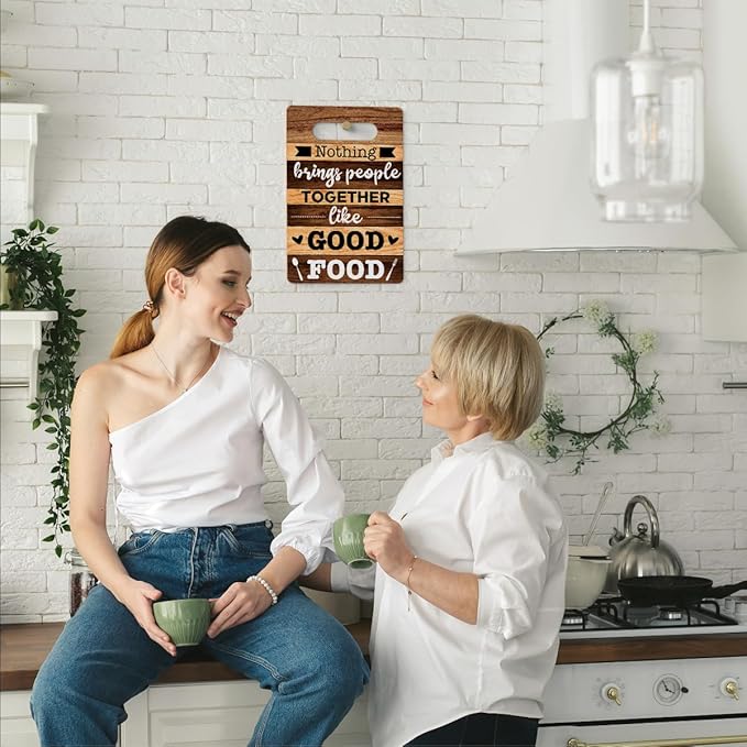 Farmhouse Kitchen Decor, Kitchen Signs Wall Decor, Wall Decor for Kitchen, Kitchen Door Wall Hanging Decor, Nothing Brings People Together Like Good Food Sign 8 x 12 Inch