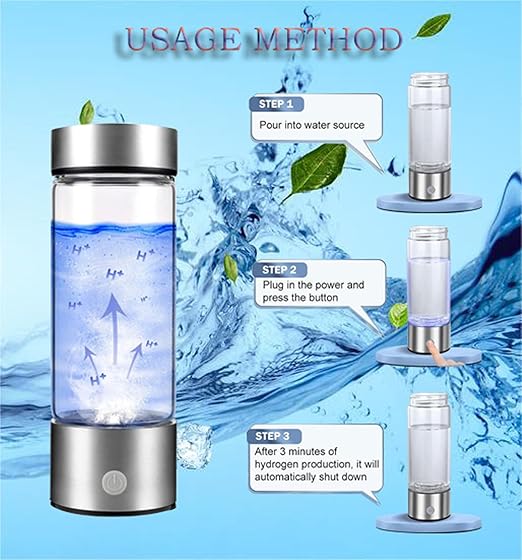 Hydrogen Water Bottle, New Portable Hydrogen Water Ion Generator, Hydrogen-Rich Water Health Cup.for Family Travel Office Gifts (Silver)