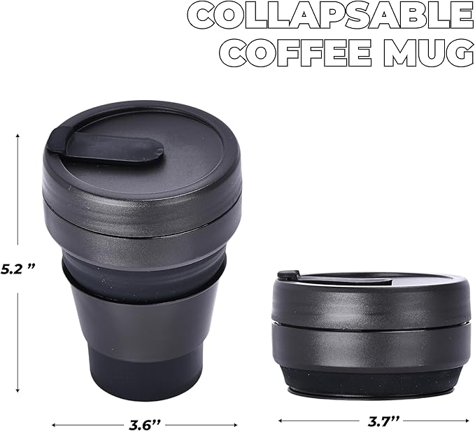 HYDRATE Collapsible Cups for Traveling - 13.5oz Black Reusable Cup, Microwave & Dishwasher Safe - Enjoy Hot or Cold Beverages Anywhere, Anytime with this Convenient, Travel Coffee or Tea Mug with Lid