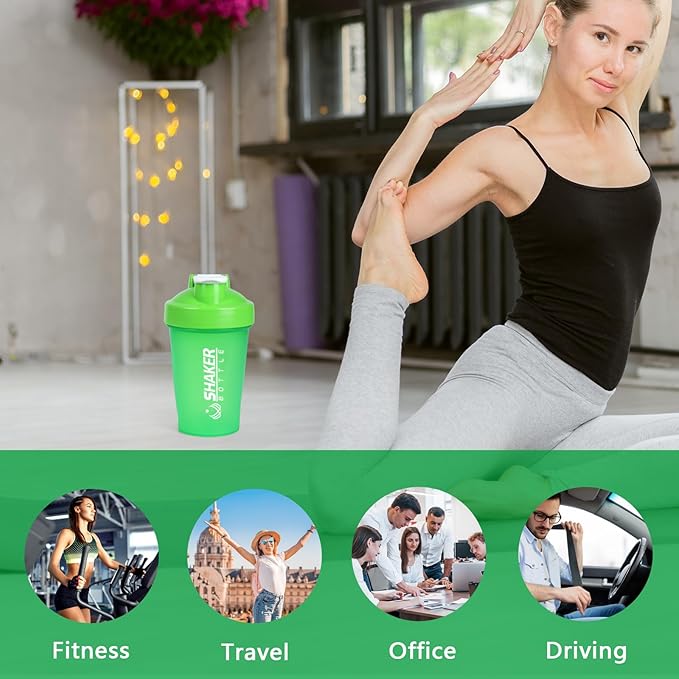 Shaker Bottle, 400ml Small Protein Shaker Cup with Mixing Ball for Smooth blending, Leak-Proof GYM Workout Water Bottles for protein& Smoothie Shake，Bpa Free (13oz / Green)