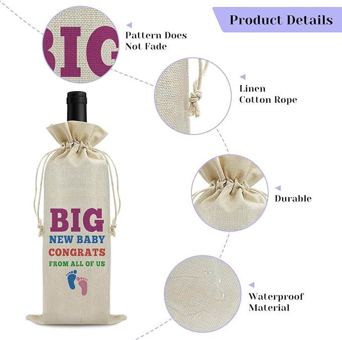 New Baby Gift Wine Bags Baby Reveal Gift Welcome New Baby Gift for Friends Grandparents Pregenant Announcement Gift for Women Wine Gift Bag Christmas Birthday Gift Drawstring Wine Wrapping Bag