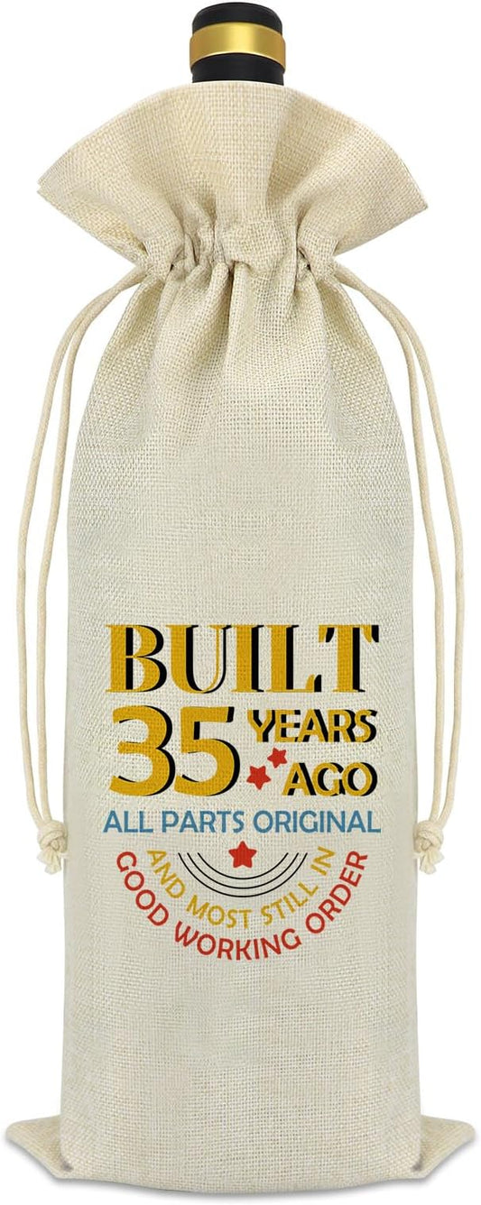 35th Birthday Gifts Funny Birthday Party Decorative Wine Bag 35 Years Old Birthday Gift Idea 35th Anniversary Birthday Gifts for Women Men Friends Co-worker Wife Husband Mom Dad Wine Bottle Cover