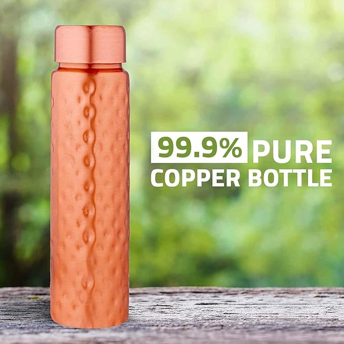 NORMAN JR Copper Water Bottle 400ml - Gift Box of 3, Slim Hammered, an Ayurvedic vessel made from pure copper - helps you drink more water, with many health benefits