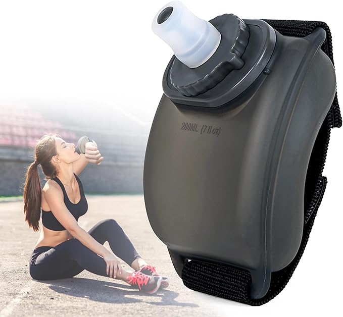 Portable Running Water Bottle Handheld, Adjustable Wrist Sports Water Bottles, Reusable Leak Proof 7 Oz Silicone Sports Water Jug for Travel Camping Rock Climbing Jogging Hiking Marathon Cycling
