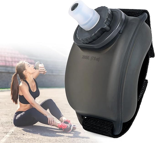 Portable Running Water Bottle Handheld, Adjustable Wrist Sports Water Bottles, Reusable Leak Proof 7 Oz Silicone Sports Water Jug for Travel Camping Rock Climbing Jogging Hiking Marathon Cycling