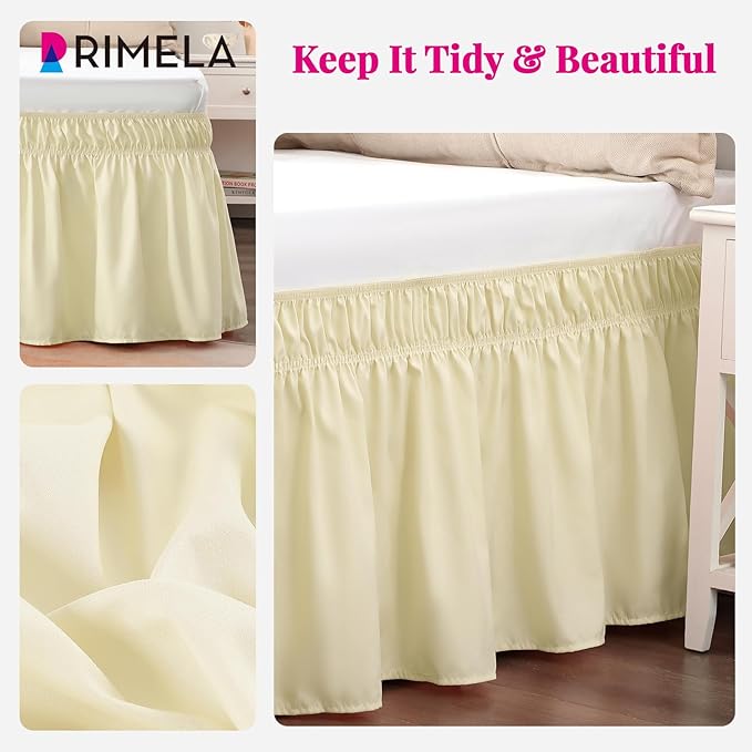 RIMELA Bed Skirt Queen Size 15 Inch Drop, Wrap Around Elastic Bedskirt Solid Microfiber Luxury Hotel Quality Fabric, Easy to Install Machine Washable Wrinkle & Fade Resistant, Beige Yellow