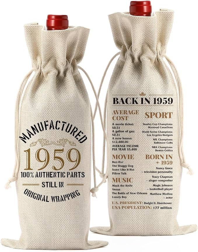 65th Birthday Gifts for Women Men,65th Birthday Decorations, Gifts for 65 Year Old Mom Dad Wife Grandparents Friends Sister, Happy 1959 65th Birthday Anniversary Wine Bag?Wine Gifts Wine Gift Bag