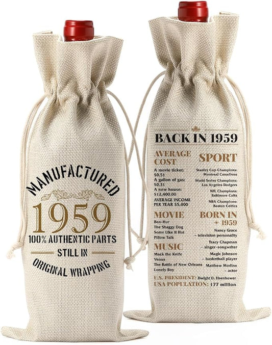 65th Birthday Gifts for Women Men,65th Birthday Decorations, Gifts for 65 Year Old Mom Dad Wife Grandparents Friends Sister, Happy 1959 65th Birthday Anniversary Wine Bag?Wine Gifts Wine Gift Bag