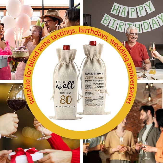 80th Birthday Gifts for Women Men Wine Gifts Birthday Gifts for 80 Year Olds Wine Accessories Happy Anniversary 80 Year Old Party Decorations Wine Bag Wine Gift Bag Wine Bags for Wine Bottles Gifts