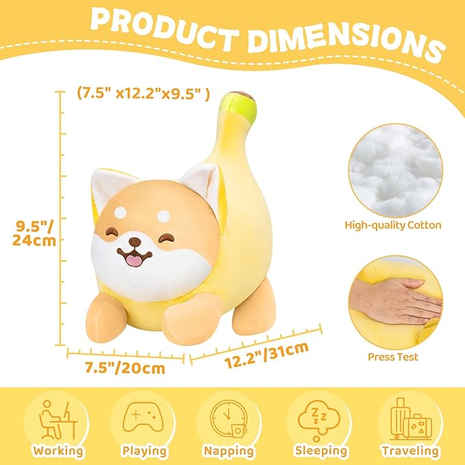 Shiba Inu Plush Stuffed Animals, Cute Dog Plushies Stuffed Pillow, Soft Banana Dog Stuffed Toy, Hugging Plush Toy for Kids & Adults