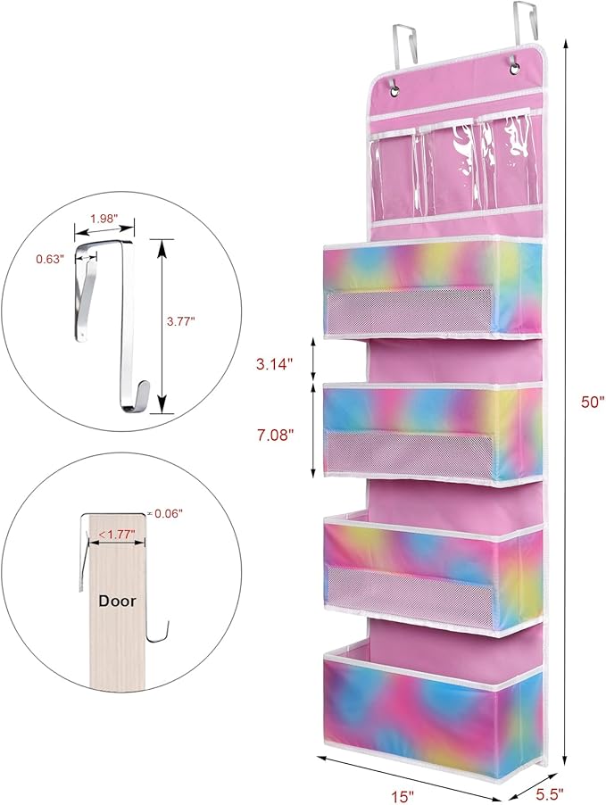 Univivi Door Storage Organizer Nursery Over the Door Organizer Baby Storage with 4 Large Pockets and 3 Small PVC Pockets for Baby Girls Room Toys and Sundries Organization
