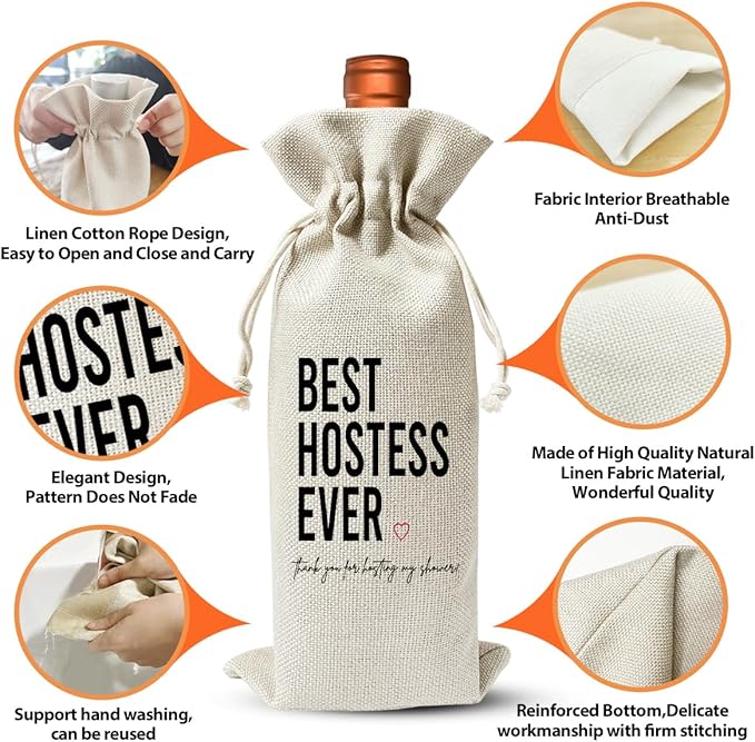 Baby Shower Host Gift Wine Bag, Best Hostess Ever, Baby Shower Gift For Bride, Appreciation Christening Thank You Gift For Bridal, Baptism Decor, Bridal Party Favor Decor, Engagement Gift Wedding Gift