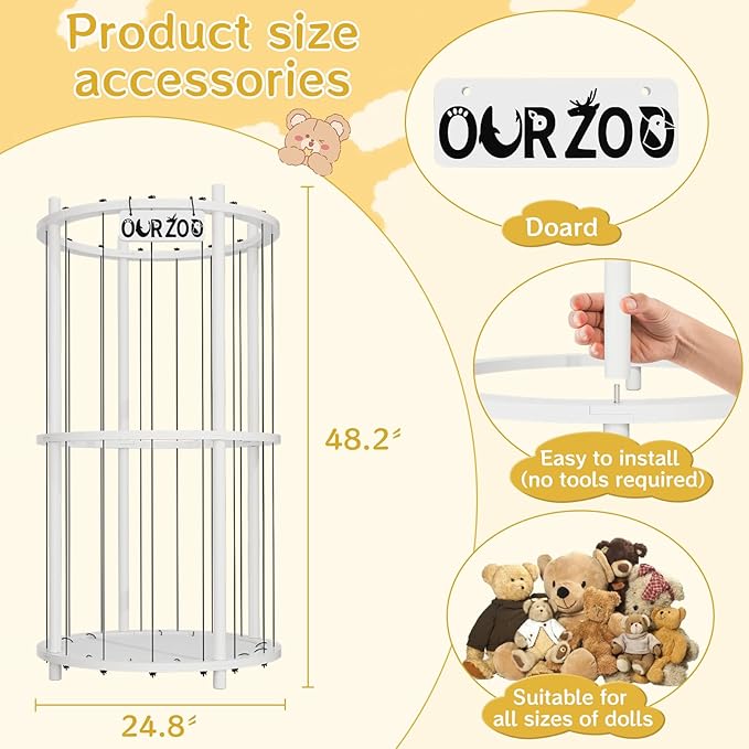 Wood Stuffed Animal Zoo Storage Cage, Extra Large Stuffed Animals Storage Bin Display, for Kids Room, Playroom, Plushies, Stuffy, Plush Toy, Stuff Animal Jail Basket, Toys Organizer Holder