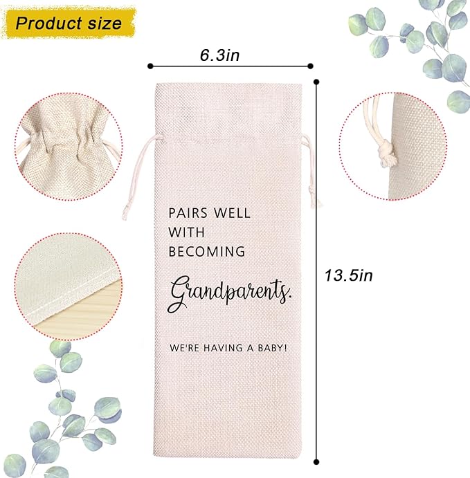 New Grandparents | Grandparents Wine Themed Announcement | Gandma Grandpa Wine Bag | Grandparents Gift | Pairs Well With Becoming Grandparents Congratulations 11WB43