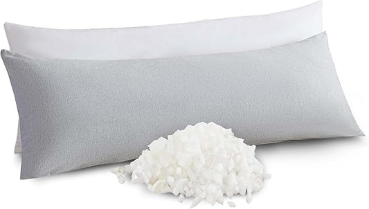 WhatsBedding Memory Foam Body Pillow with 100% Cotton Jersey Knitted Cover, Luxury Soft Large Long Pillow for Adults, Firm Full Body Pillow with Removable Zippered Pillow Case - Light Grey