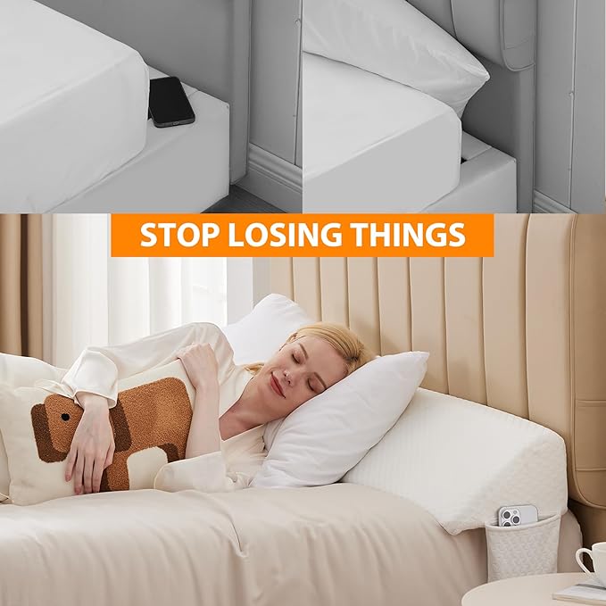 Queen Bed Wedge Pillow for Headboard, Bed Gap Filler, Mattress Gap Filler Queen, Fill The Gap (0-7") Between Headboard and Mattress (White, 60"x10"x6")