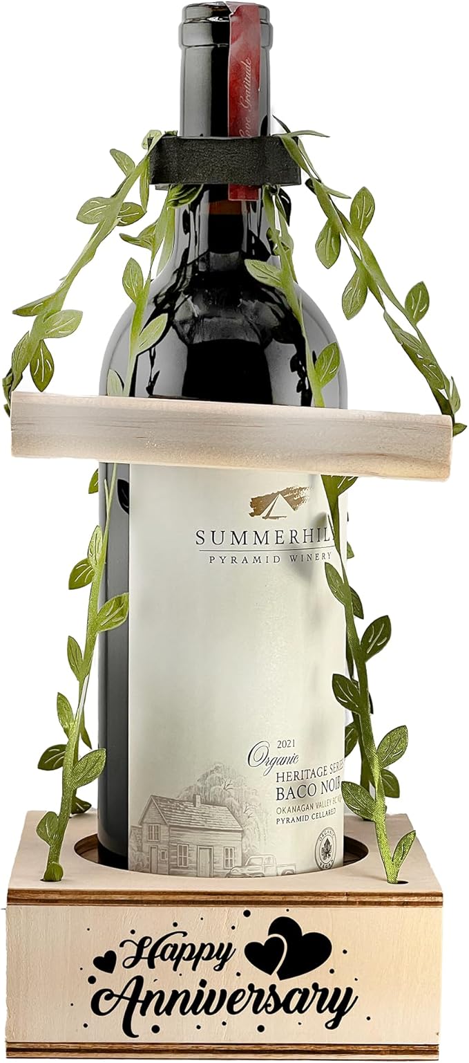 Personalized Wine Gift Box - Engraved & Blank Options for Birthdays, Anniversaries, Holidays, Housewarming - Leaf Design (Leaf, Happy Anniversary)