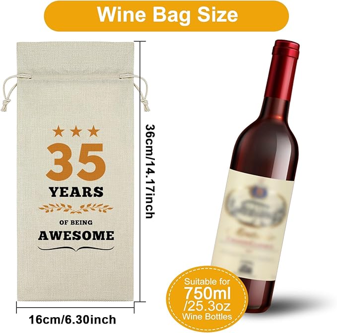 35th Birthday Gifts for Women Men Wine Bag 35 Year Old Birthday Gifts for Her Him 35 Year Work Anniversary Decorations Wine Bottle Decoration Bag Born in 1989 Wine Accessories Gifts for Wine Lovers