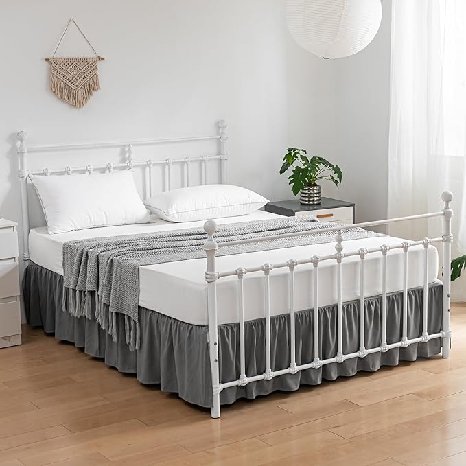 Bed Skirt Full Size Ruffled Bed Skirts with Split Corners, 16 Inch Drop Dust Ruffle Bed Skirt with Platform, Gray, Full - 16" Drop