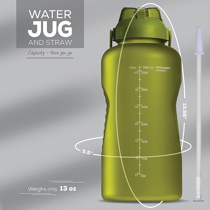 Motivational Water Bottle with Straw & Handle,One Gallon Water Bottle 128 oz/3.8L,Reusable Water Jug, Achieve All-Day Hydration SpillProof, BPA FREE