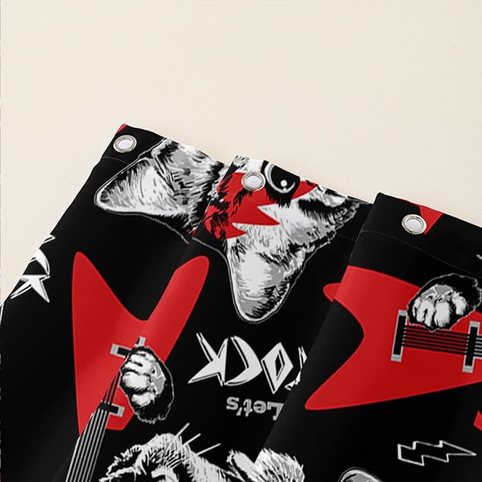 AILONEN Kitten and Puppy Shower Curtain,Rock Kitten Puppy Bath Curtains for Kids Boys Girls,Animal Polyester Waterproof with 12 Plastic Hooks 72" W*72" H