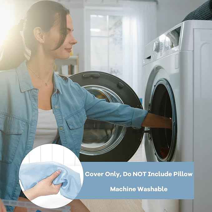 HOMBYS Satin Bed Wedge Pillow Cover Silky & Smooth Wedge Pillowcase 1 Pack 24x24x7.5, Soft & Breathable, Removable & Machine Washable-Zipper Design (Pillow Not Include), Light Blue