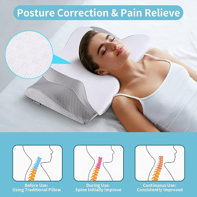 Memory Foam Pillows - Neck Support Pillow for Pain Relief, Ergonomic Cervical Pillow for Sleeping, Orthopedic Contour Bed Pillow for Side, Back & Stomach Sleepers with Pillowcase