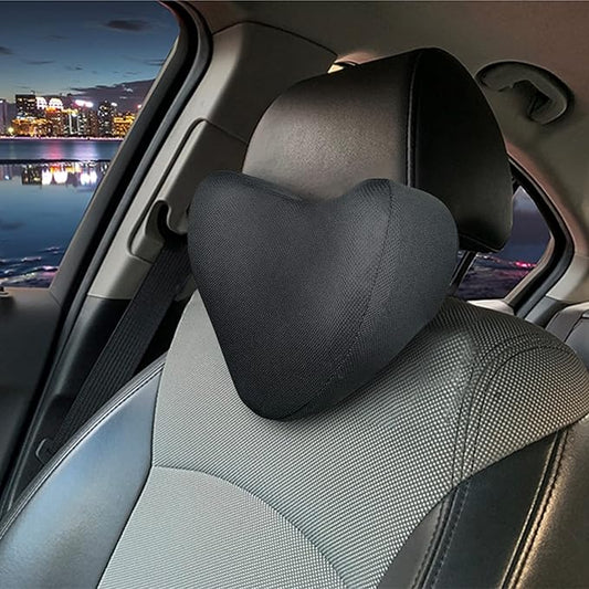 Travel Car Headrest Pillow, 100% Pure Memory Foam Car Pillow for Driving with Adjustable Strap, Breathable Removable Cover & Ergonomic Design - Softness Car Neck Support Pillow(Black, LOVE SHAPE)