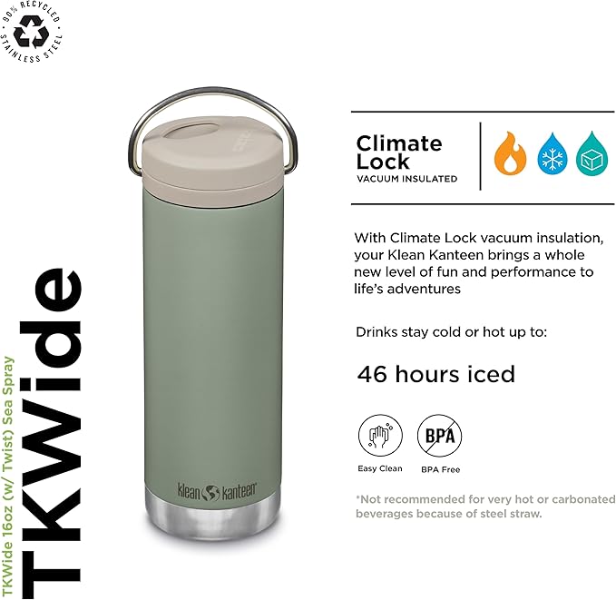 KLEAN KANTEEN Wide Twist Cap Bottle 16oz, 1 EA
