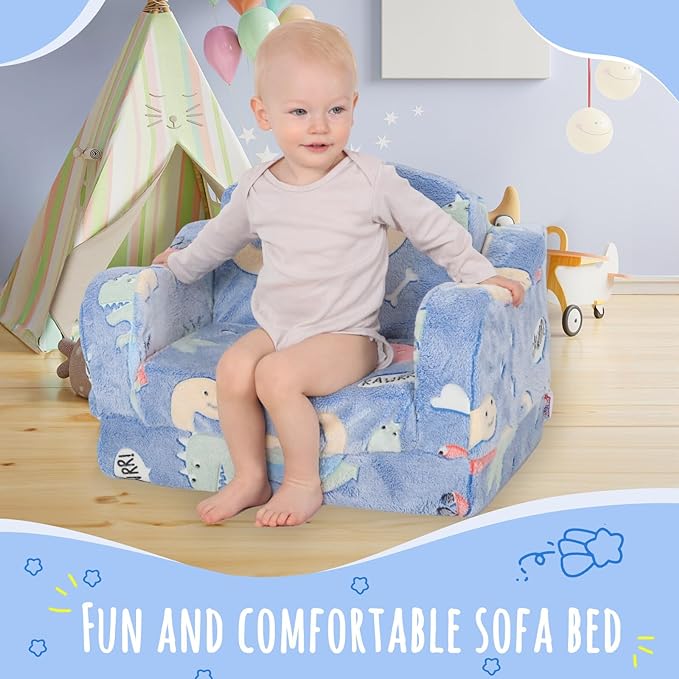 Thick Comfy Toddler Chair and Couch for Kids，2-in-1 Soft Plush Fold Out Sofa for Children，Convertible Couch to Lounger for Toddler