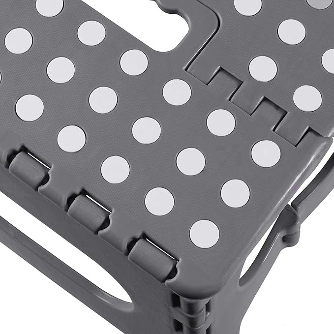 Casafield 9" Folding Step Stool with Handle, Gray - Portable Collapsible Small Plastic Foot Stool for Kids and Adults - Use in The Kitchen, Bathroom and Bedroom