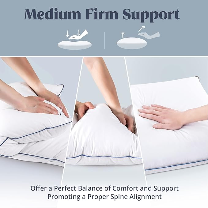 puredown® Goose Feathers and Polyester Fiber Pillows, Made in USA, Premium Medium to Firm Sleeping Pillows, Hotel Collection Pillows with Cotton Cover, 2 Pack, Queen Size, 20x30 Inches