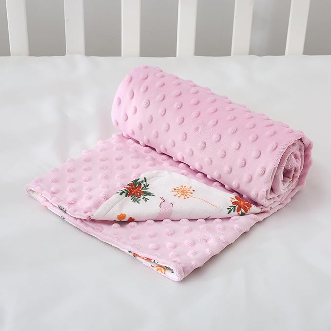 DaysU Silky Micro Soft Plush Baby Blankets for Girls with Print Rabbit Pattern and Soothing Raised Dots, Double Layer Bed Throws for Baby Crib, Rabbit, Pink, 30x40 Inches
