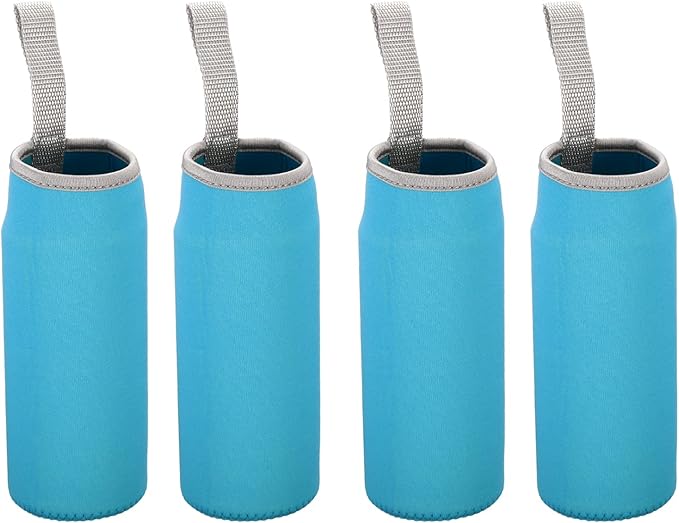 PATIKIL 65mmx180mm Water Bottle Sleeve, 4 Pack Neoprene Insulated Bottle Bag Holder Carrier Pouch with Finger Strap, Blue