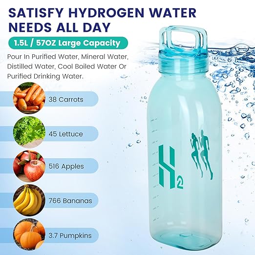 Hydrogen Water Bottle, 50OZ/1.5L Large Capacity Portable Hydrogen Water Bottle Generator 5-10 Minute Rapid Electrolysis 2500PPB, Hydrogen Water Ionizer Machine with SPE/PEM Technology (Silver)