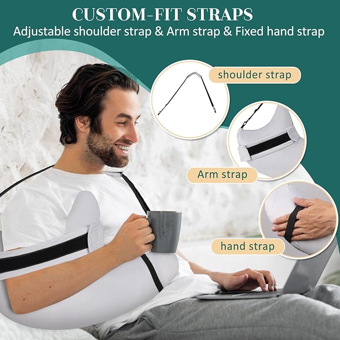 HARBOREST Shoulder Surgery Pillow with Straps & Pocket - Shoulder Pillow for Shoulder Pain, Rotator Cuff Pillow for Sleeping or Sitting, Shoulder Relief Pillow (Light Grey)