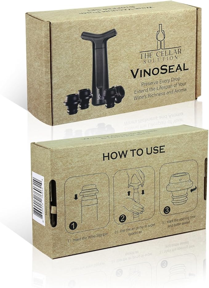 VinoSeal: Premium Wine Bottle Vacuum Seal & Reusable Stoppers Set by The Cellar Solution