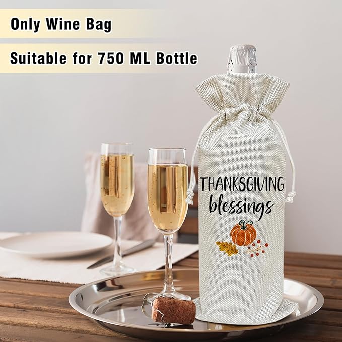 Wine Canvas Bag, Thanksgiving Wine Gift Bag, Thanksgiving Gifts for Friends Coworker Autumn Harvest Party Wine Bags for Wine Bottles, Wine Gifts With Drawstring Holiday Fall Party Decoration -WB37