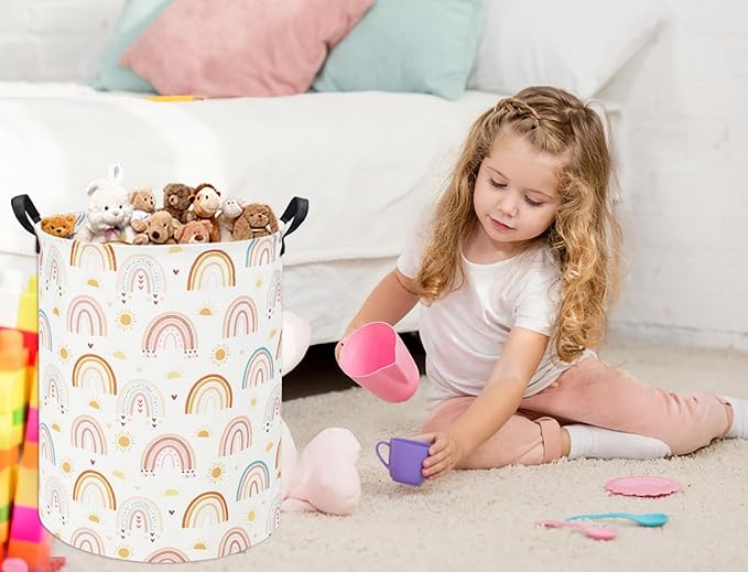 Rainbow Kids Laundry Basket Baby Hamper Rainbow Toy Storage Bin for Boys Room Decor Baby Nursery Hamper Gift Baskets for Bedroom Bathroom(Sun Rainbow)