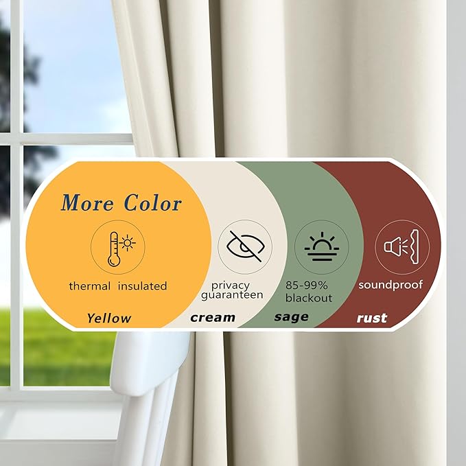 Mrs.Naturall Farmhouse Blackout Curtains for Bedroom,63 Inch Curtains Length for Living Room,Cream Off White Ivory