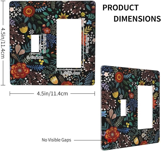 Vintage Colorful Flower Boho Floral Rustic Dark Leaves 2 Gang Single Toggle Rocker Combination Light Switch Covers Wall Plate Cover Electrical Faceplate Decorative Switchplate for Farmhouse Bedroom