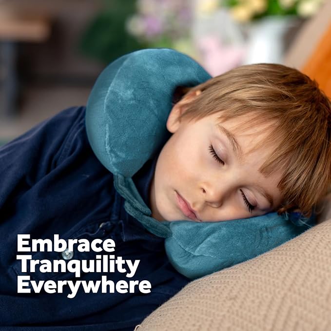 Pursonic Memory Foam Neck Pillow with Eye Mask - Ergonomic Travel Pillow, Breathable Fabric, Compact & Portable, Available in Purple, Teal, Grey (Purple)