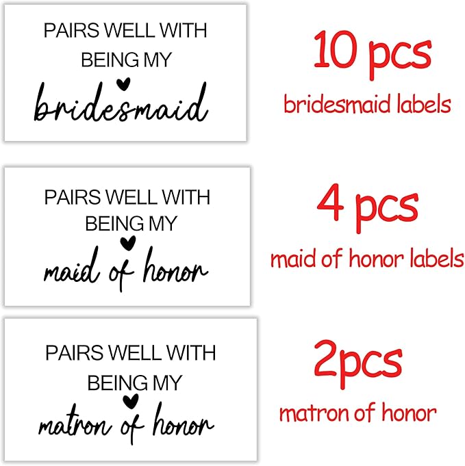 MKISHINE 16 Pcs Bridesmaid Proposal Gift Wine Bottle Labels Set, Bridesmaid Mini Champagne Labels, Bridal Party Groomsman Wine Stickers Bride Tribe Label, Maid of Honor Gifts for Friends, 2” x 3.5”