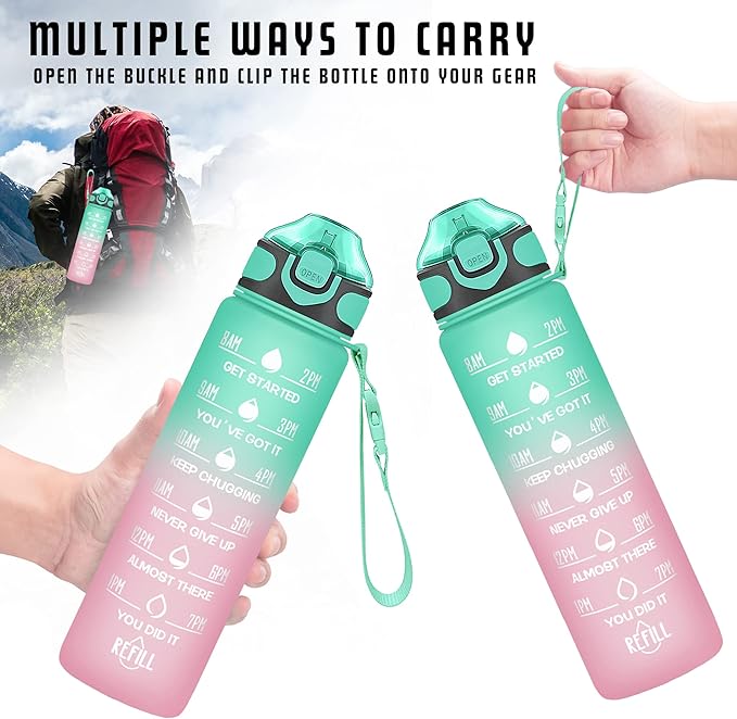 Enerbone 32 oz Water Bottle with Times to Drink and Straw, Motivational Drinking Water Bottles with Carrying Strap, Leakproof BPA & Toxic Free, Ensure You Drink Enough Water for Fitness Gym Outdoor